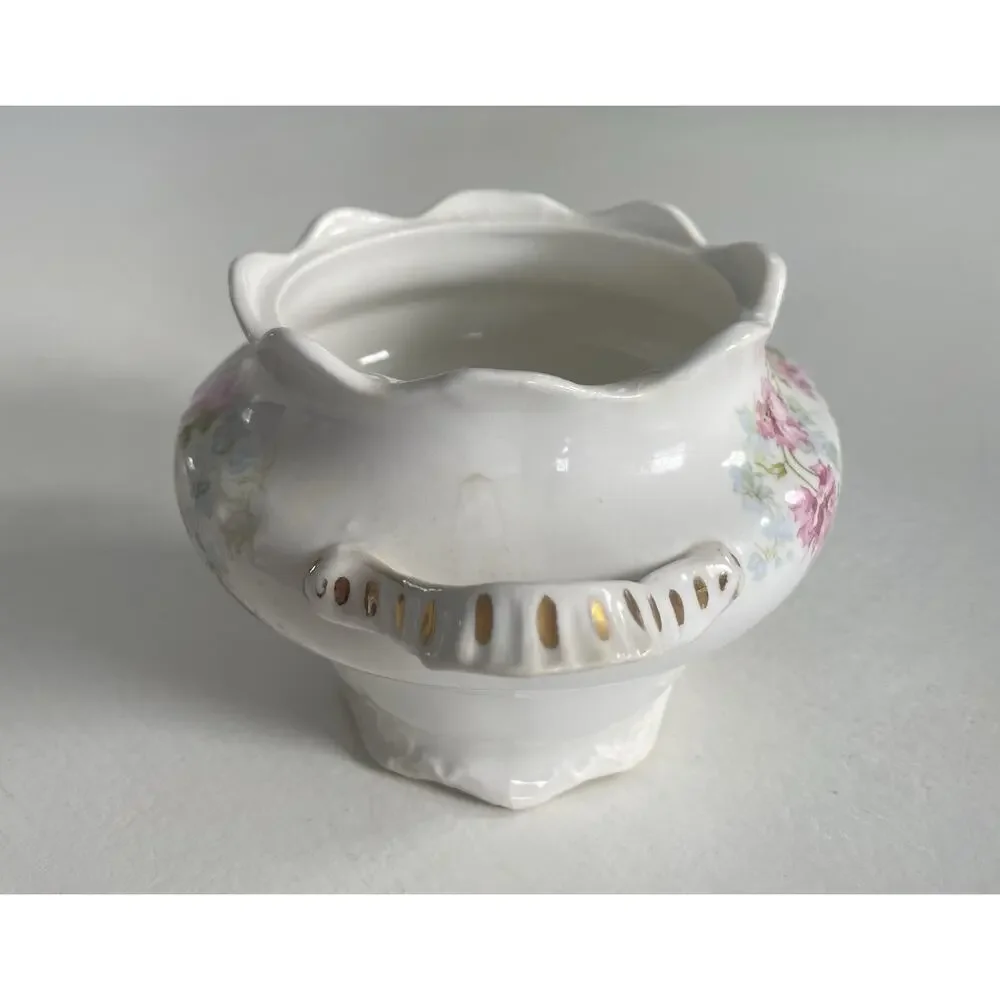 VINTAGE EDWIN M. KNOWLES CHINA SUGAR BOWL NO LID FLORAL GOLD DESIGN